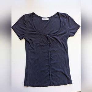 Popular 21 Black Ribbed Button-Front Scoop Neck‎ Top Y2K Cottagecore Goth